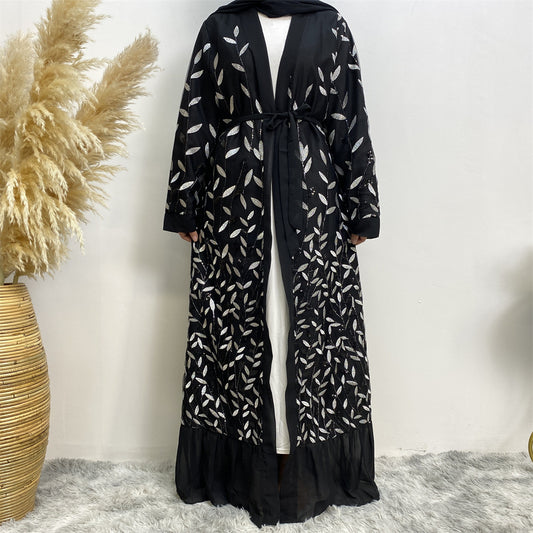 Leaf-patterned sequined robe