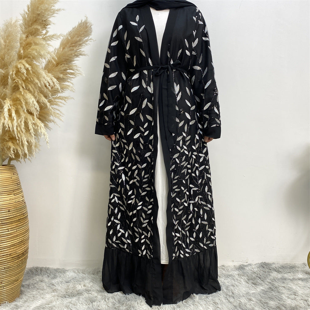 Leaf-patterned sequined robe