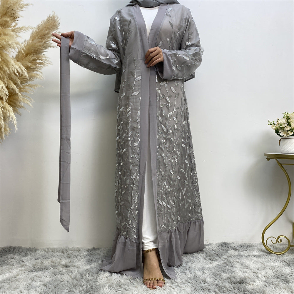 Leaf-patterned sequined robe