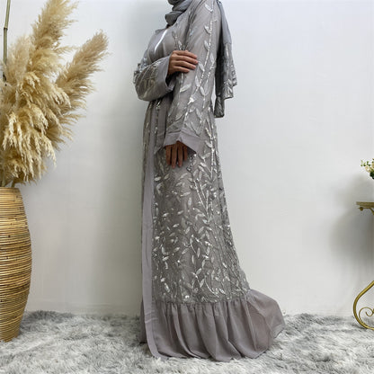 Leaf-patterned sequined robe