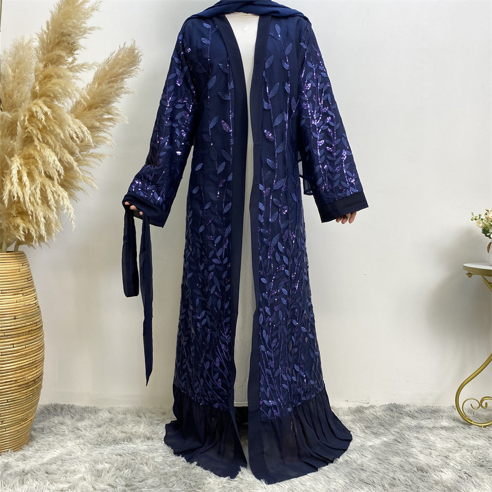 Leaf-patterned sequined robe
