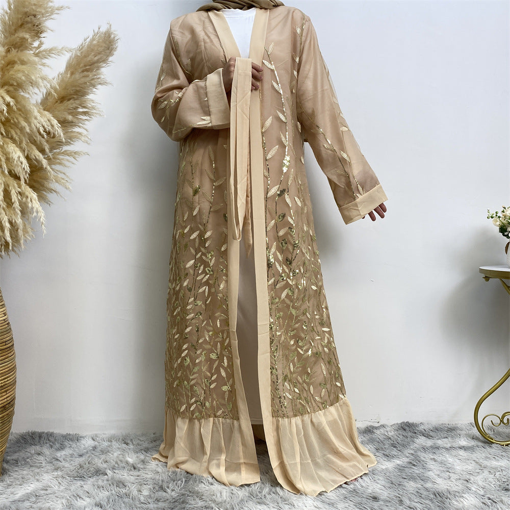 Leaf-patterned sequined robe