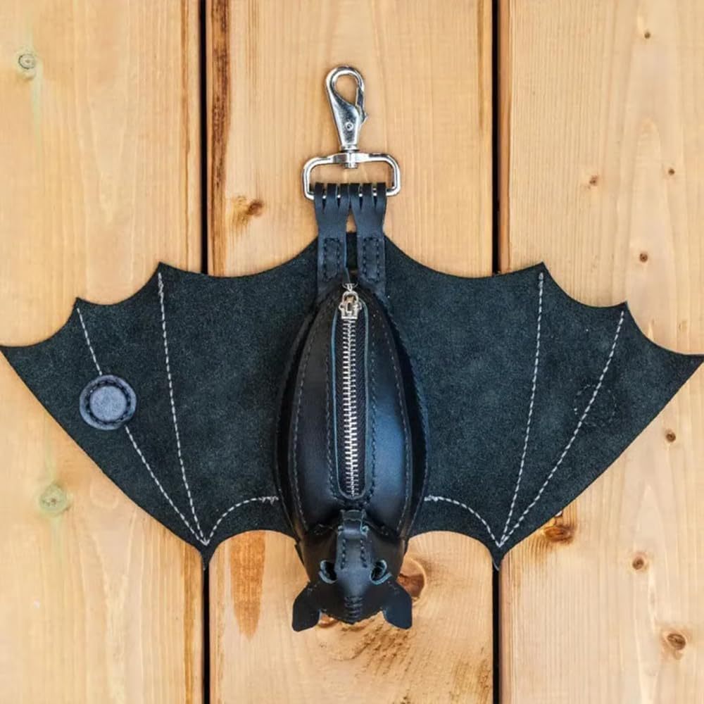 Leather Bat Coin Purse with Magnetic Closure