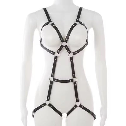 Leather Bondage Clothing with Handcuffs