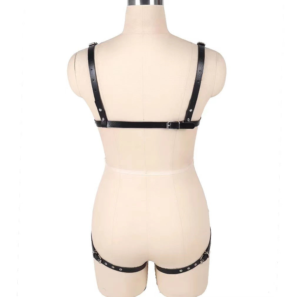 Leather Bondage Clothing with Handcuffs