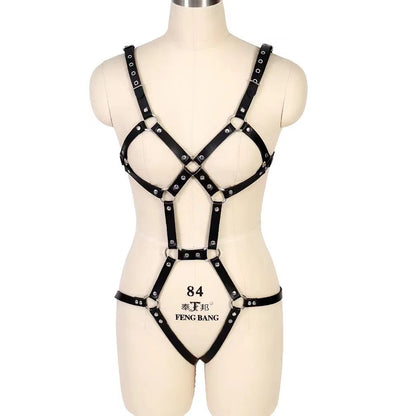 Leather Bondage Clothing with Handcuffs