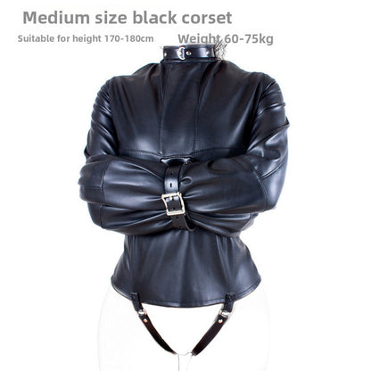 Leather Bondage Outfit with Adjustable Restraints