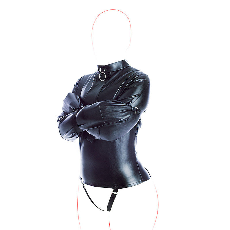 Leather Bondage Outfit with Adjustable Restraints