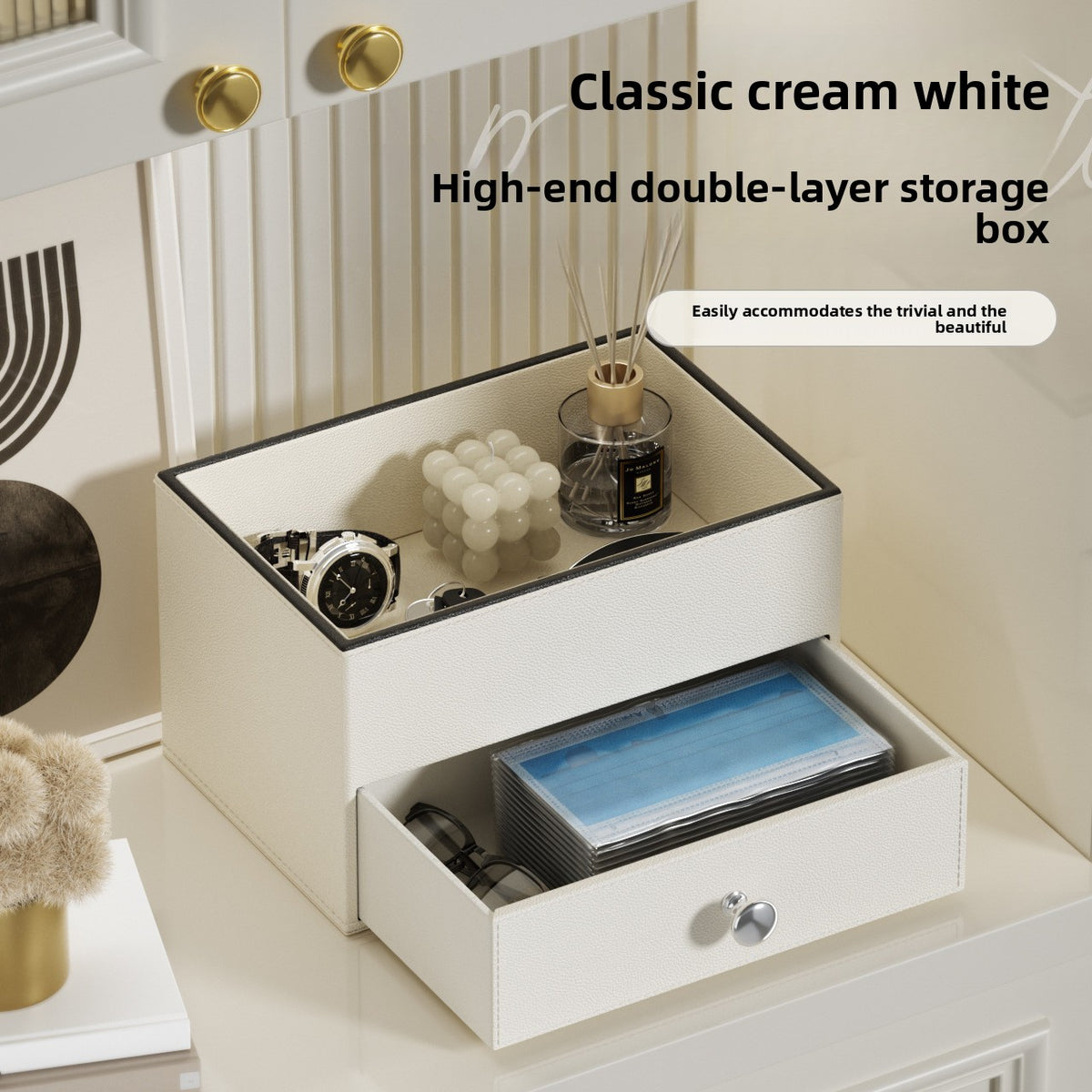 Leather Cosmetic Organizer Desktop Storage Box
