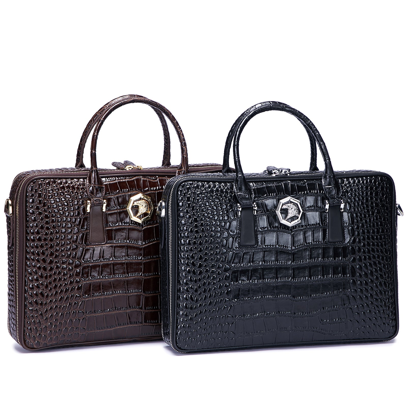 Leather Crocodile Pattern Business Briefcase