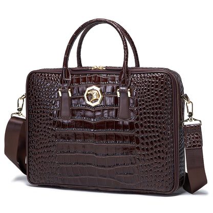 Leather Crocodile Pattern Business Briefcase