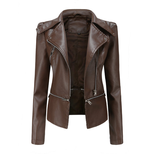 Leather female hem removable coat