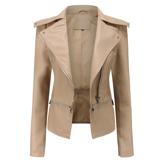 Leather female hem removable coat