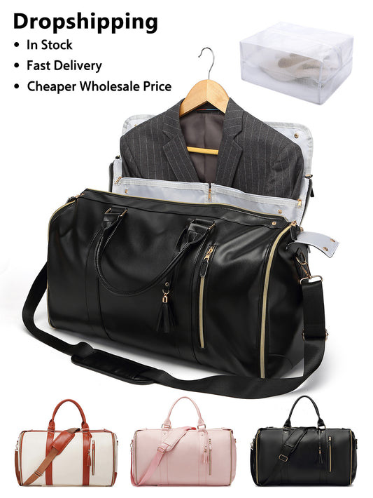 Leather Folding Garment Travel Bag