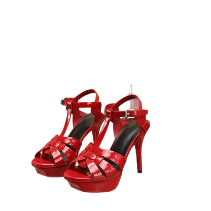 Leather High-Heeled Sandals