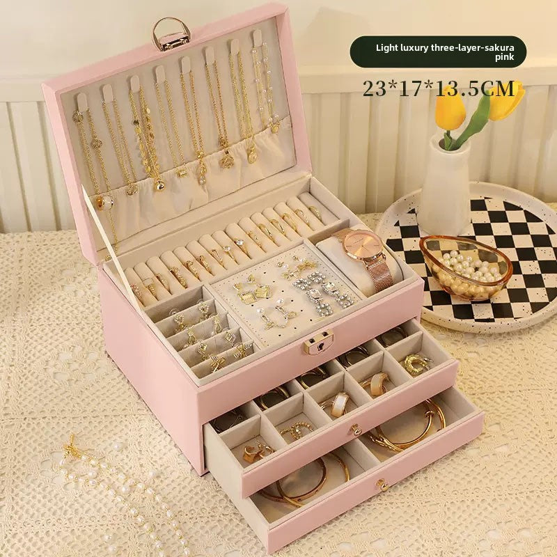 Leather Jewelry Storage Box with Lock