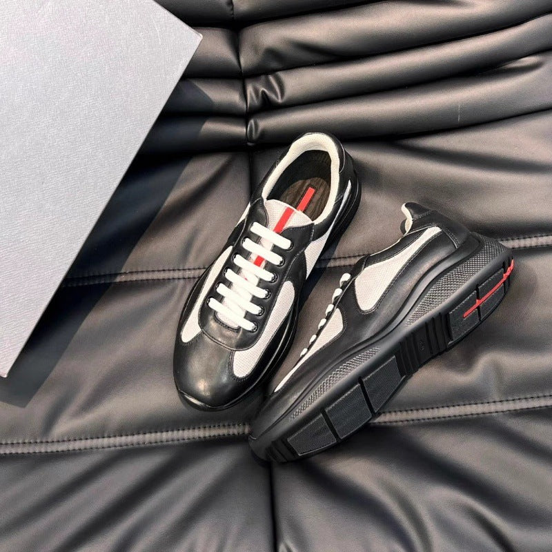 leather lace-up sports shoes for men