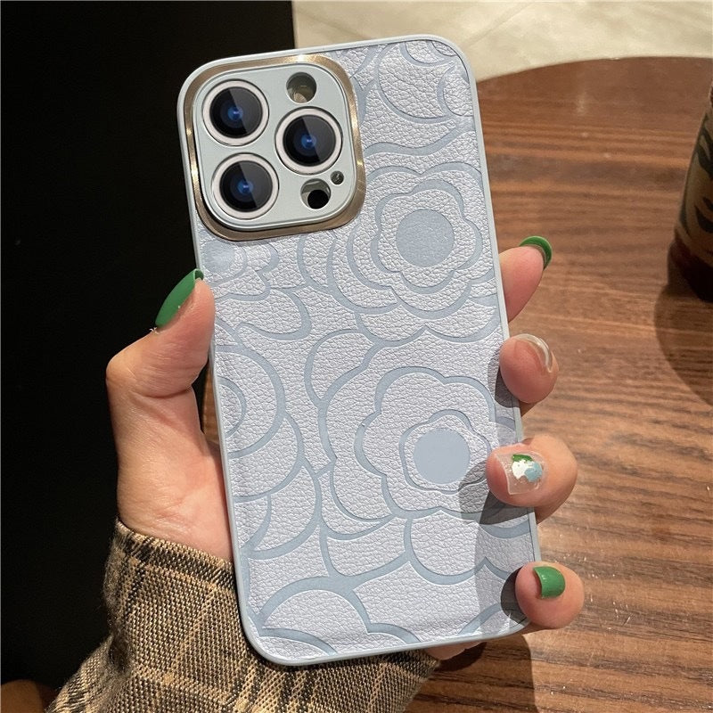 Leather Pattern iPhone Case with Metal Lens Protection