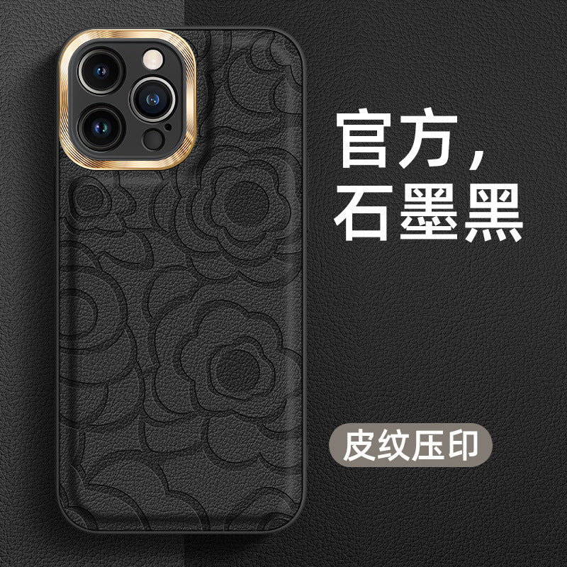 Leather Pattern iPhone Case with Metal Lens Protection