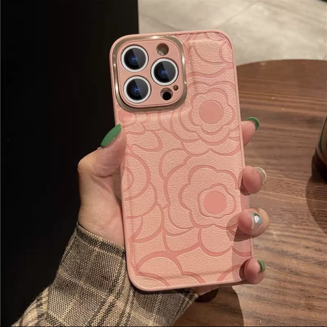 Leather Pattern iPhone Case with Metal Lens Protection