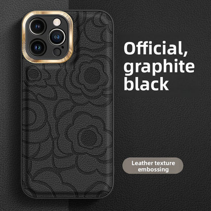 Leather Pattern iPhone Case with Metal Lens Protection