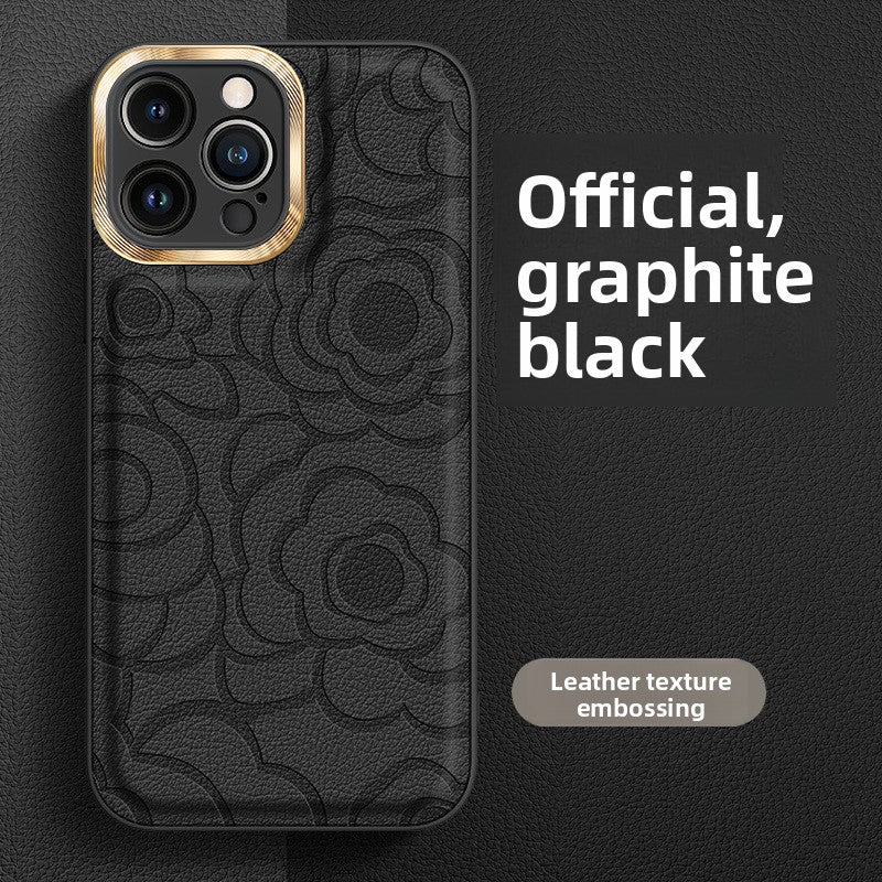 Leather Pattern iPhone Case with Metal Lens Protection