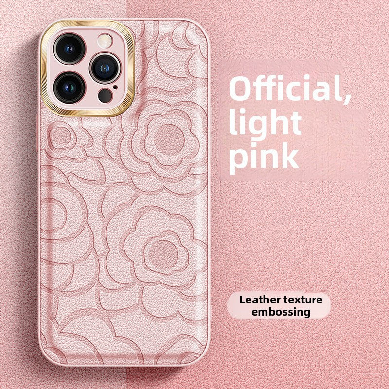 Leather Pattern iPhone Case with Metal Lens Protection
