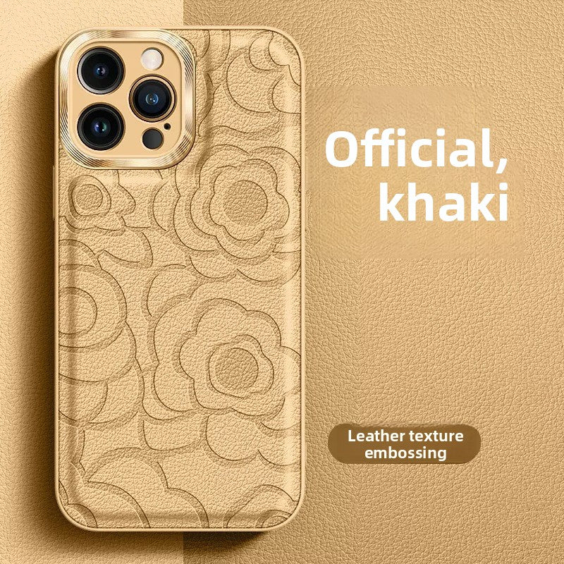 Leather Pattern iPhone Case with Metal Lens Protection
