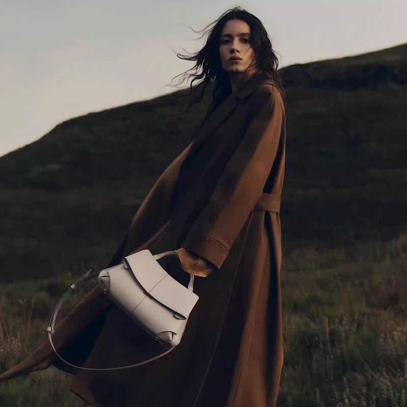 Leather pleated shoulder bag