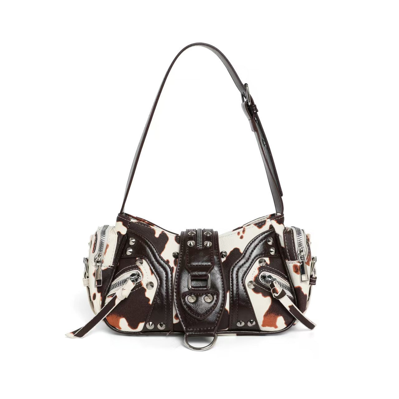 Leather shoulder bag with a slanted strap for women
