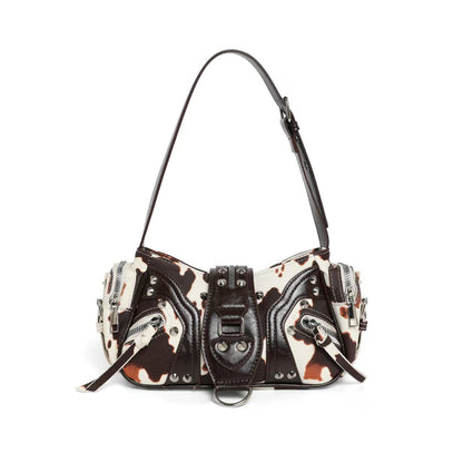 Leather shoulder bag with a slanted strap for women