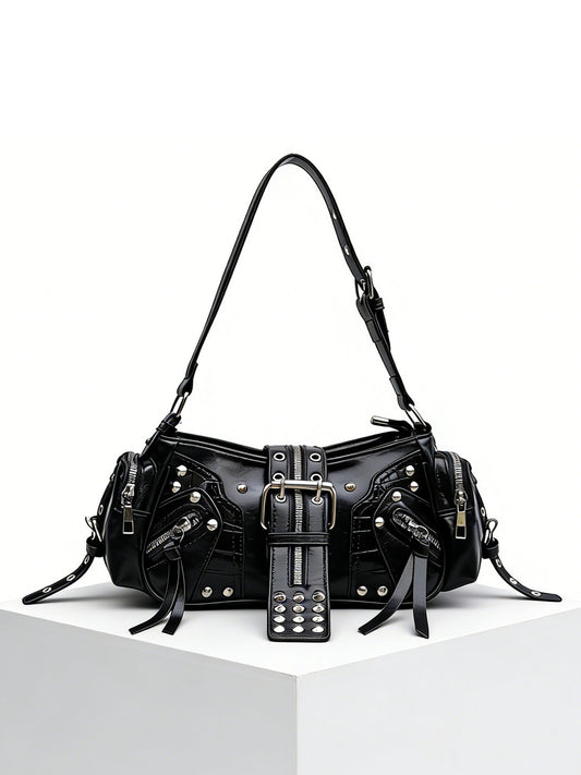 Leather shoulder bag with a slanted strap for women