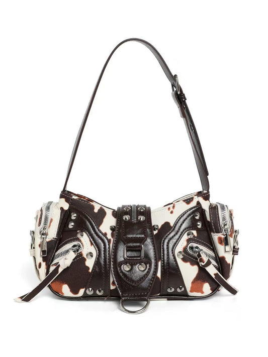 Leather shoulder bag with a slanted strap for women