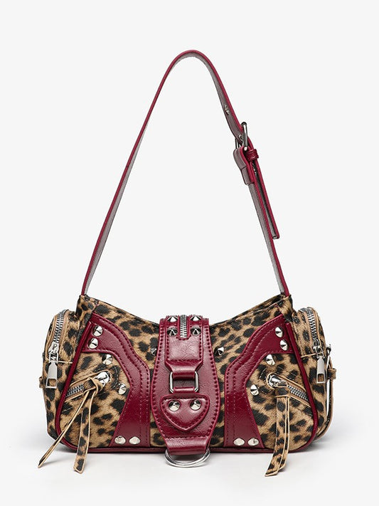 Leather shoulder bag with a slanted strap for women