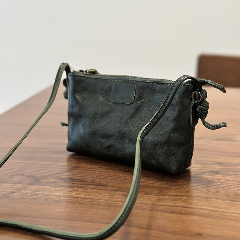 Leather single shoulder bag - Vintage and versatile mini crossbody bag for women