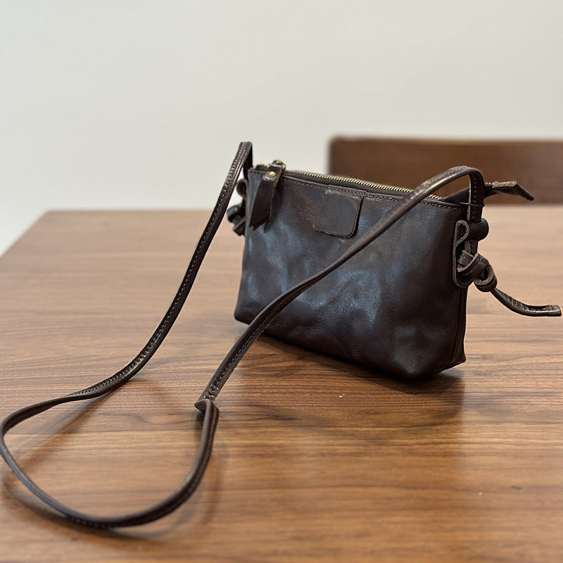 Leather single shoulder bag - Vintage and versatile mini crossbody bag for women
