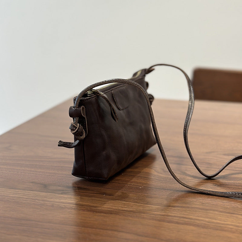 Leather single shoulder bag - Vintage and versatile mini crossbody bag for women