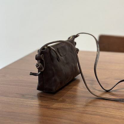 Leather single shoulder bag - Vintage and versatile mini crossbody bag for women