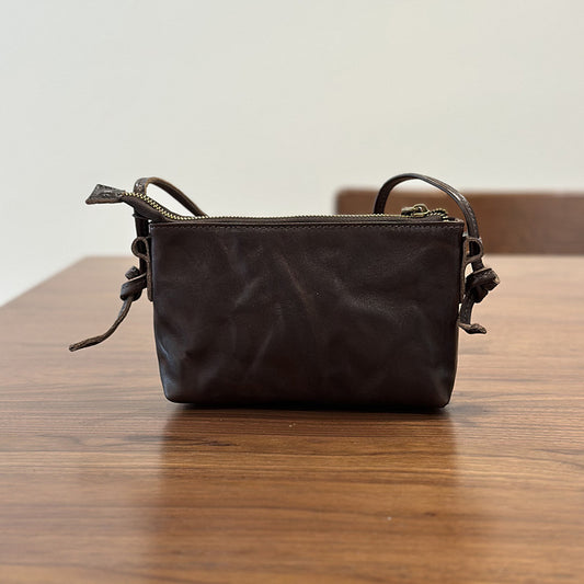 Leather single shoulder bag - Vintage and versatile mini crossbody bag for women