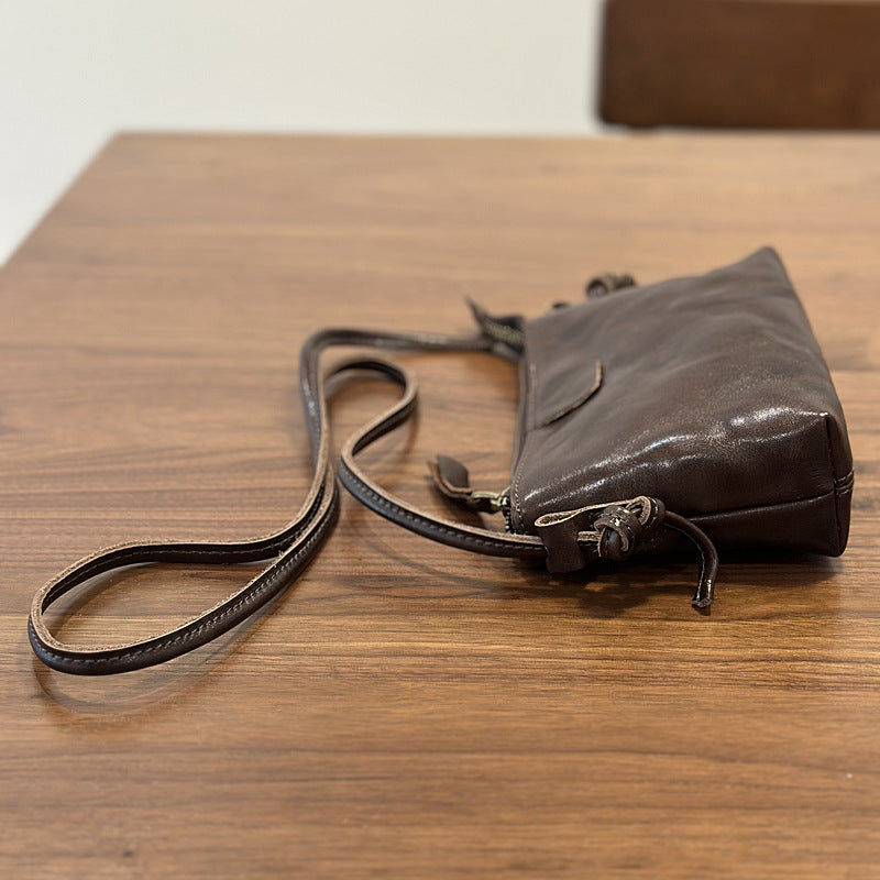 Leather single shoulder bag - Vintage and versatile mini crossbody bag for women