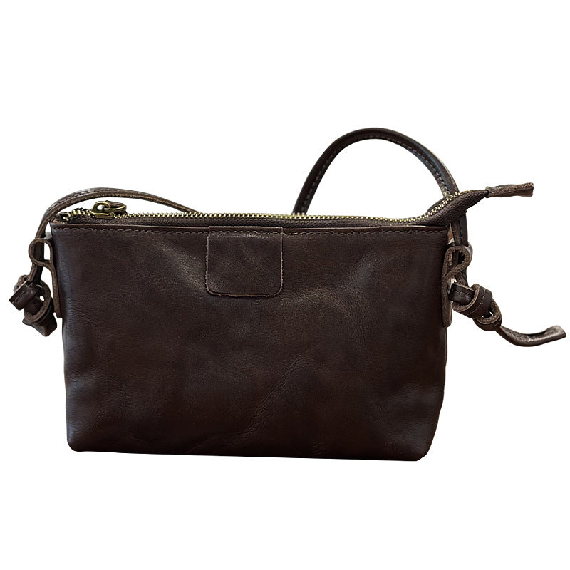 Leather single shoulder bag - Vintage and versatile mini crossbody bag for women