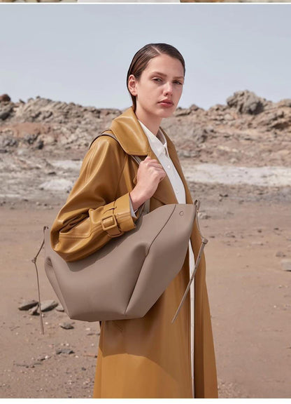 Leather Single-Shoulder Tote Bag for Women