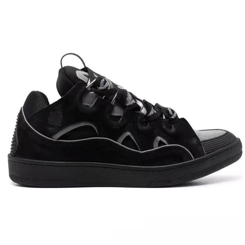 Leather spliced lace-up sports and casual shoes