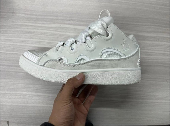 Leather spliced lace-up sports and casual shoes