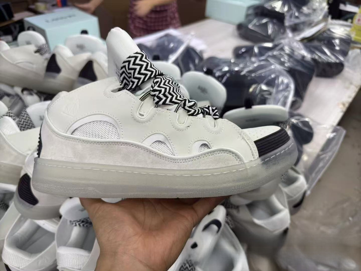 Leather spliced lace-up sports and casual shoes