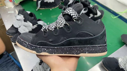Leather spliced lace-up sports and casual shoes