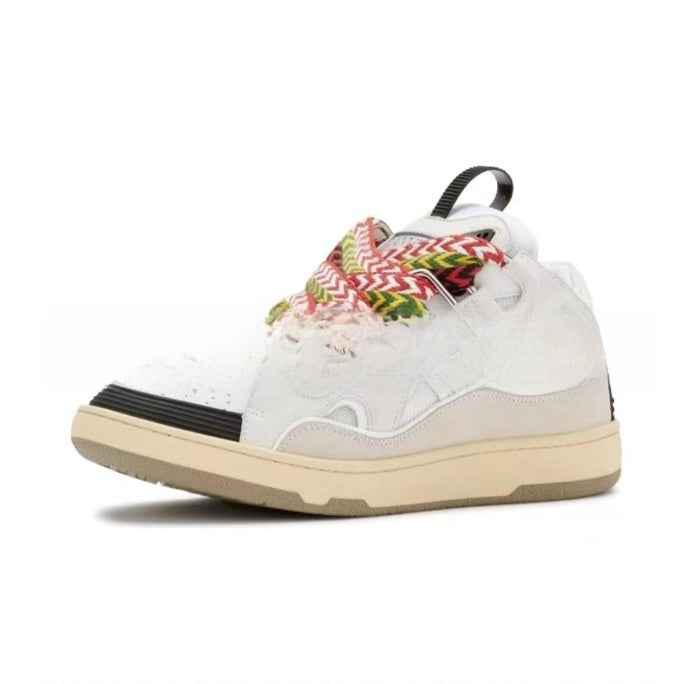 Leather spliced lace-up sports and casual shoes
