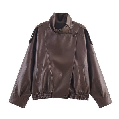Leather Stand Collar Jacket