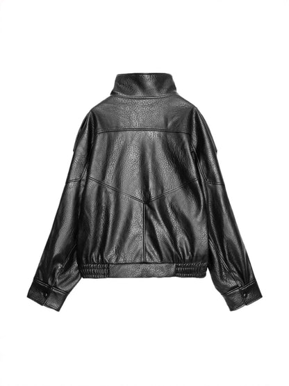 Leather Stand Collar Jacket