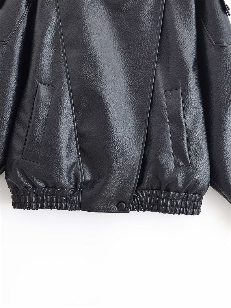 Leather Stand Collar Jacket